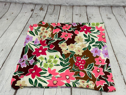 DTY Print Polyester Fabric Multicolor Rustic Floral Brown Pink