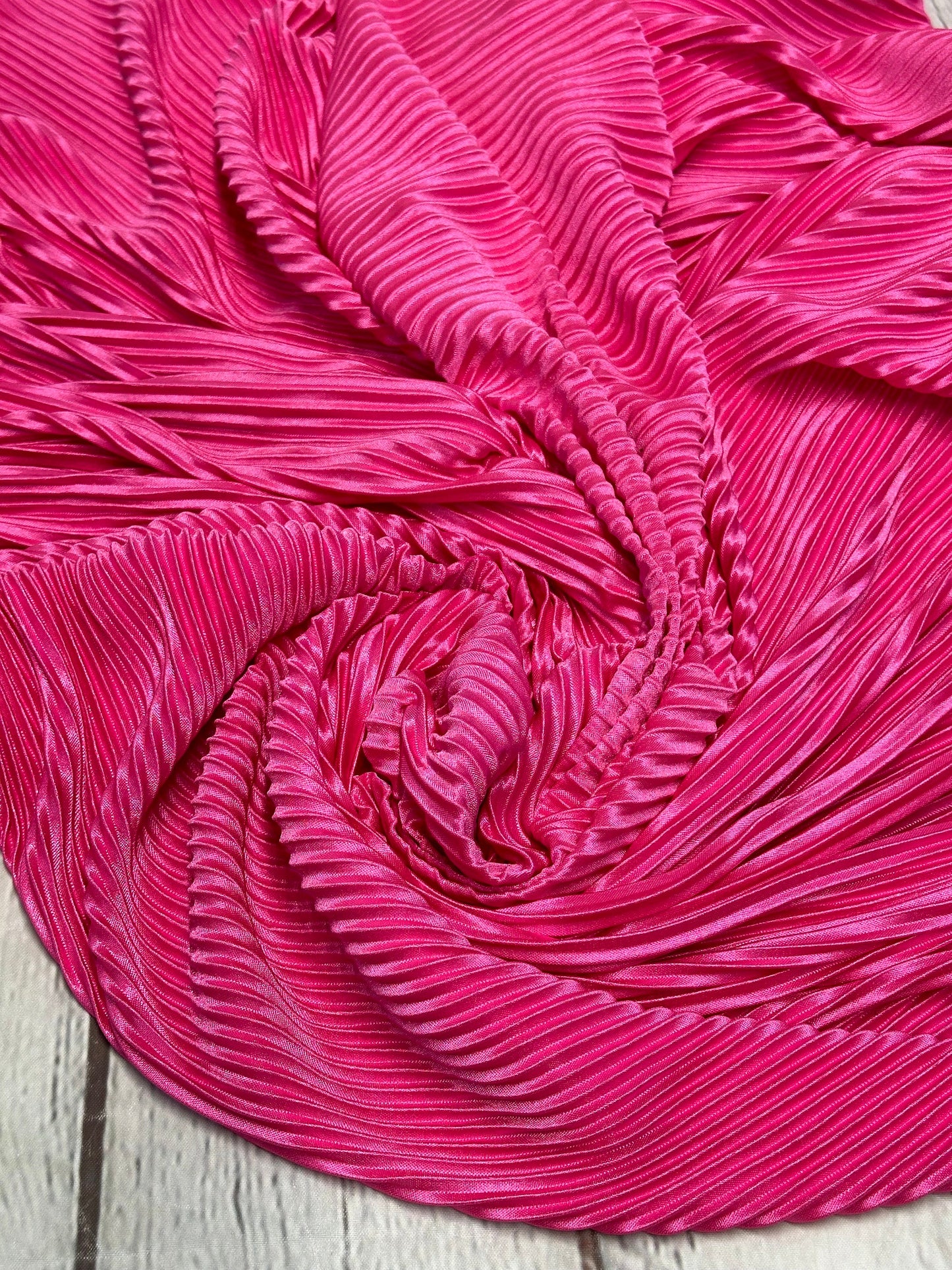 New Item! Polyester Crinkled Accordion Pleaded Hot Pink Polyester Fabric By the Yard