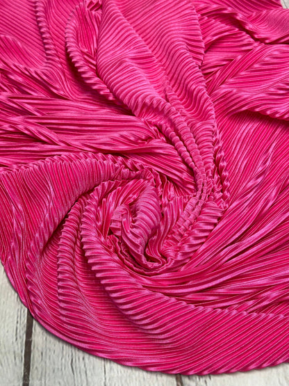 New Item! Polyester Crinkled Accordion Pleaded Hot Pink Polyester Fabric By the Yard