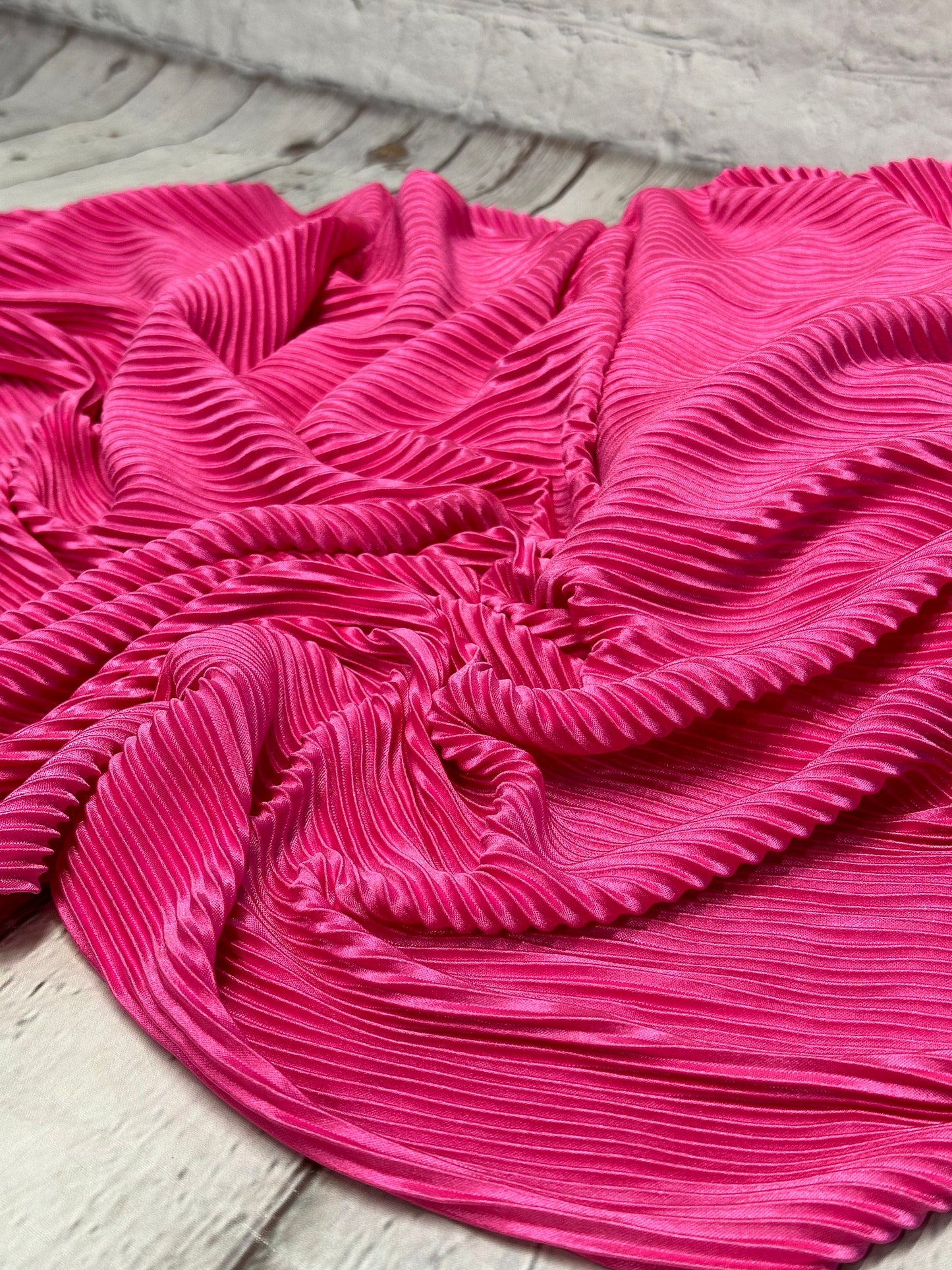 New Item! Polyester Crinkled Accordion Pleaded Hot Pink Polyester Fabric By the Yard