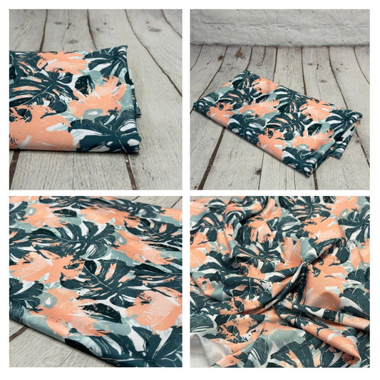 4 Way Stretch Print Spandex Fabric By The Yard Tricot Swim Wear Bikini Tropical Teal Green Mauve Floral Hawaii 280 GSM