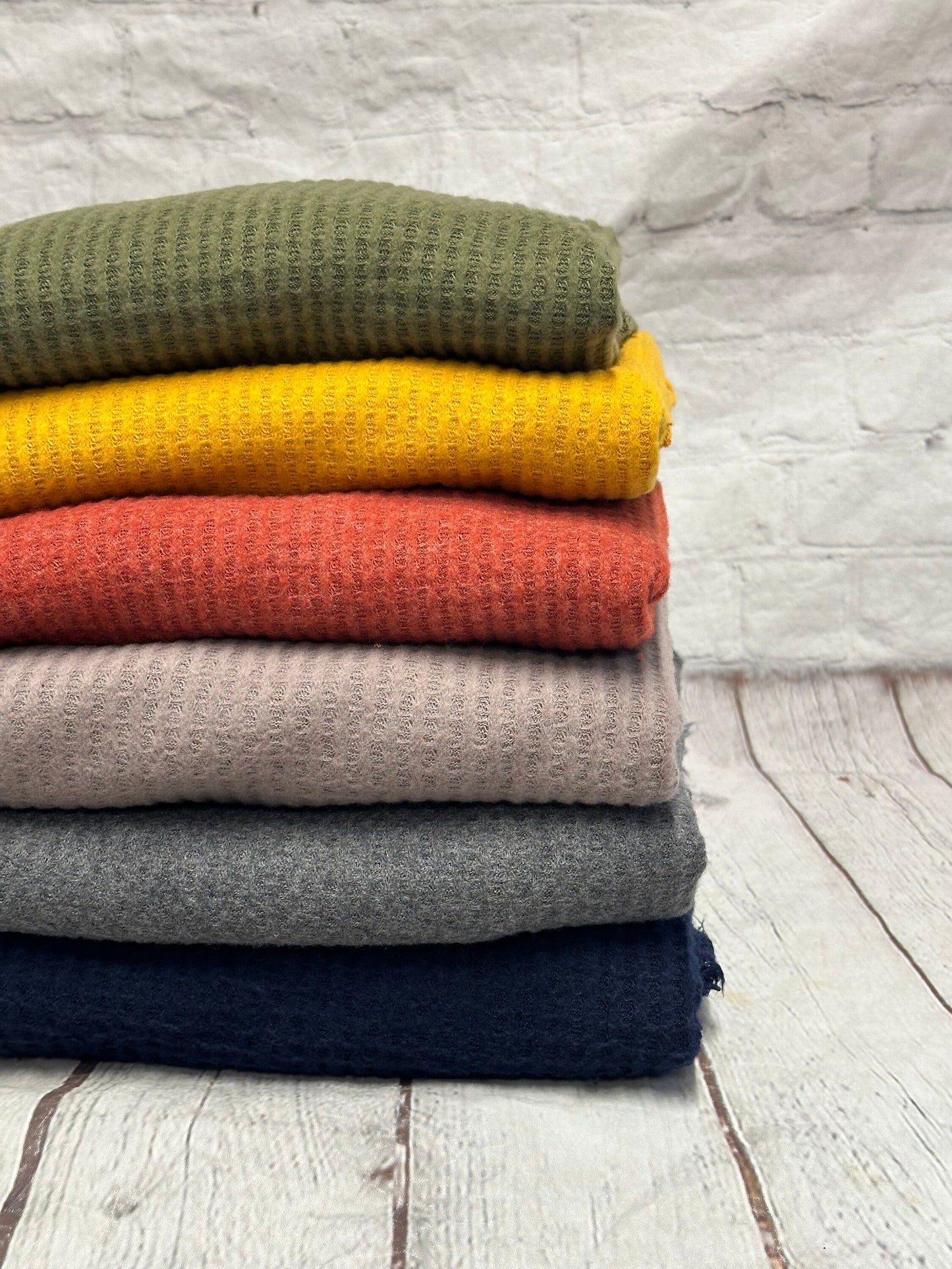 New colors! Fall Colors Soft Brushed Waffle Sweater Knit Fabric By The Yard Fuzzy Thermal