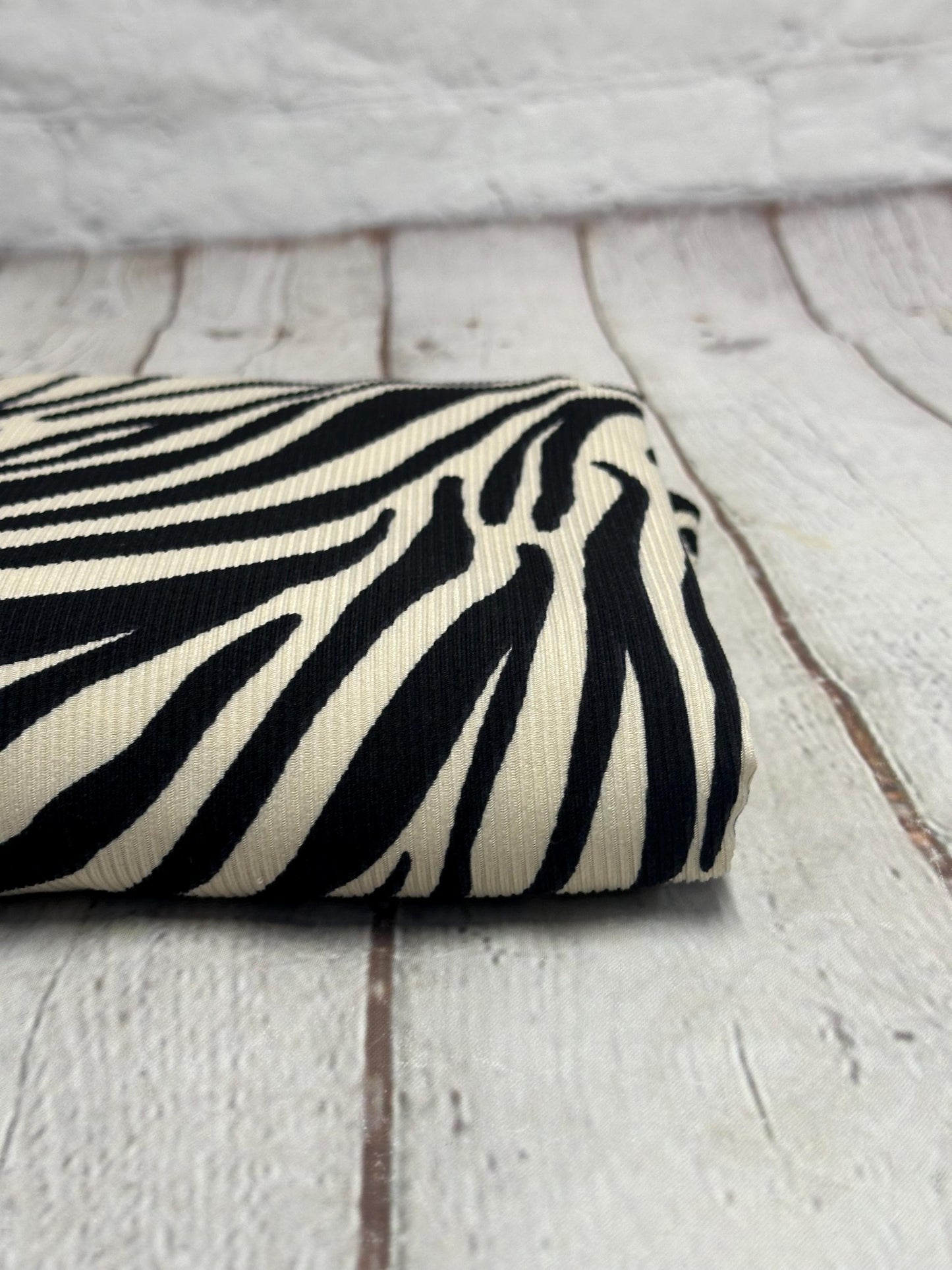 DBP 4x2 Rib Knit Animal Black Ivory Zebra Polyester Fabric By The Yard