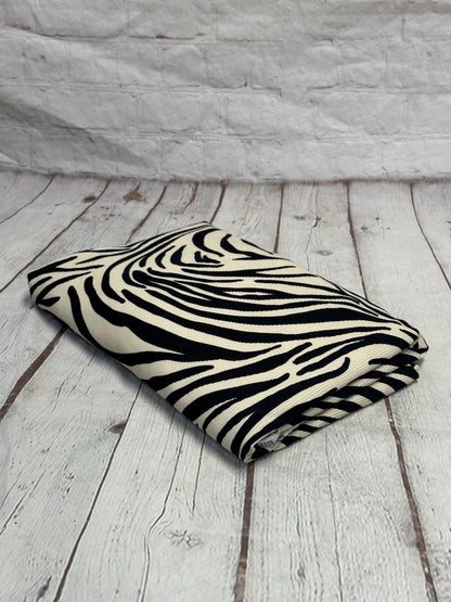 DBP 4x2 Rib Knit Animal Black Ivory Zebra Polyester Fabric By The Yard