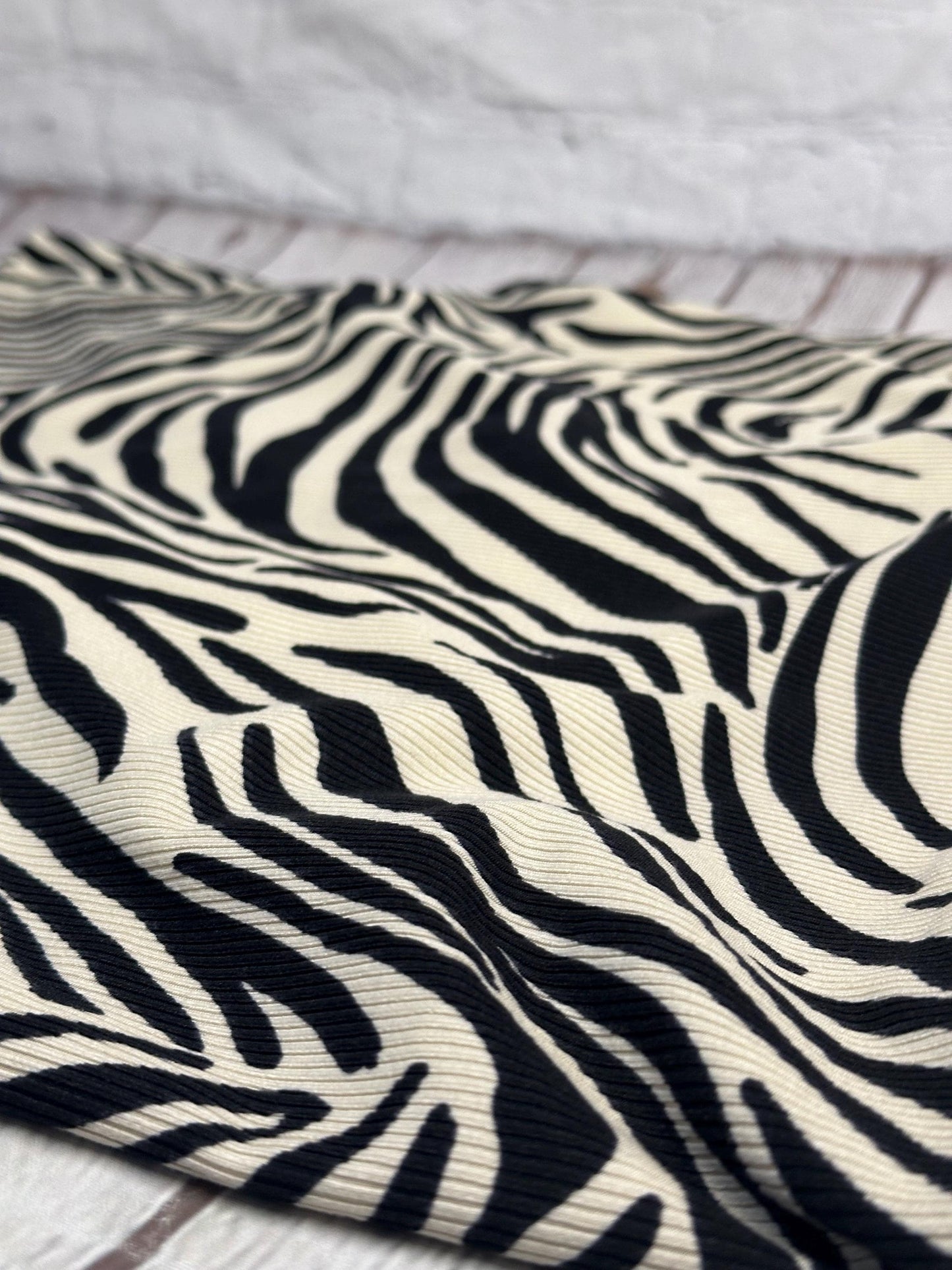 DBP 4x2 Rib Knit Animal Black Ivory Zebra Polyester Fabric By The Yard