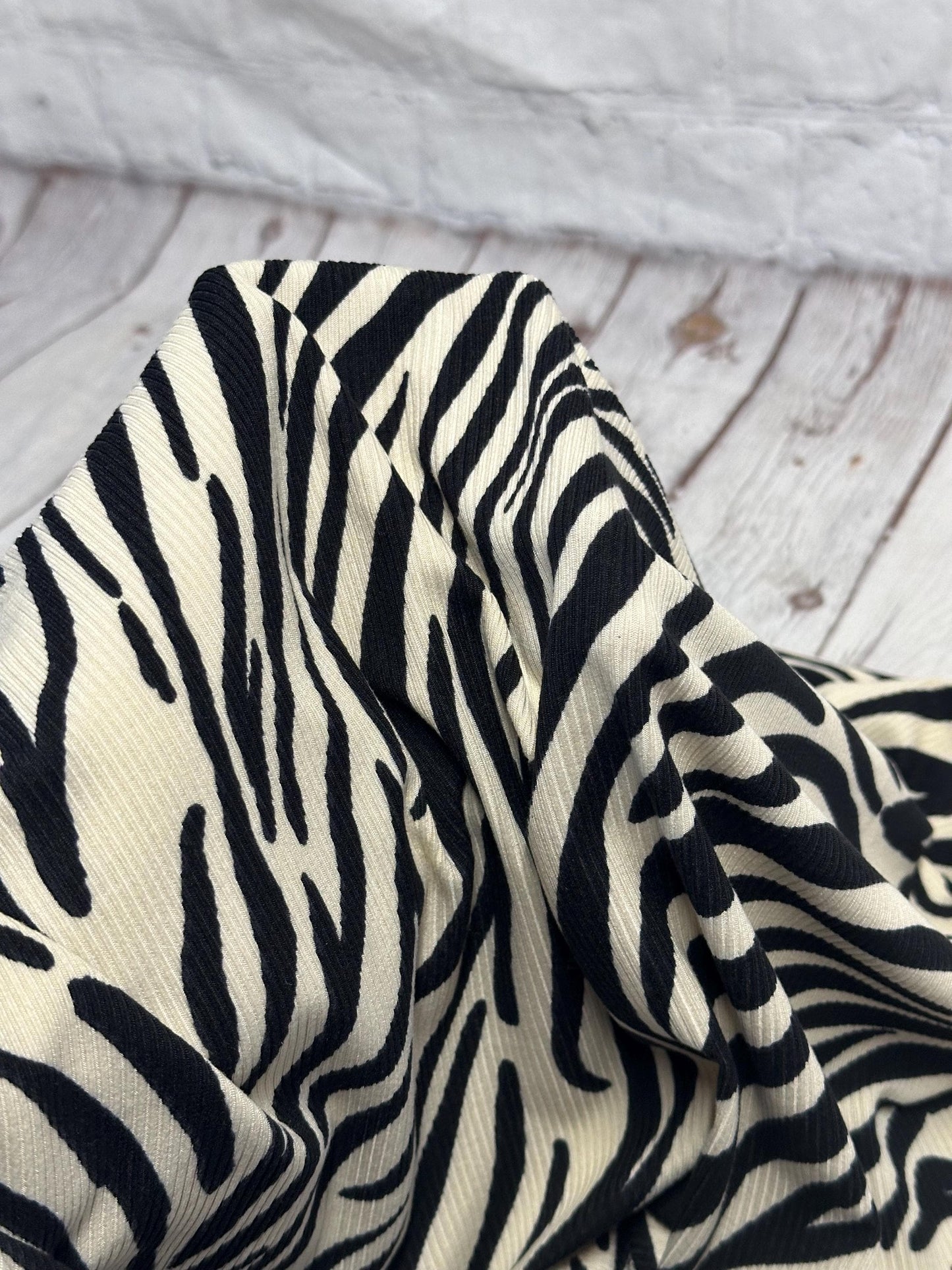 DBP 4x2 Rib Knit Animal Black Ivory Zebra Polyester Fabric By The Yard