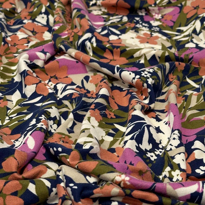 DBP Double Brushed Poly Spandex DTY Print  Floral Palm Flower Tropical Print By The Yard