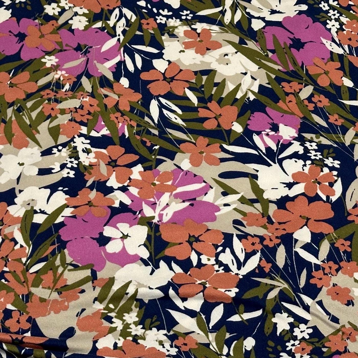 DBP Double Brushed Poly Spandex DTY Print  Floral Palm Flower Tropical Print By The Yard