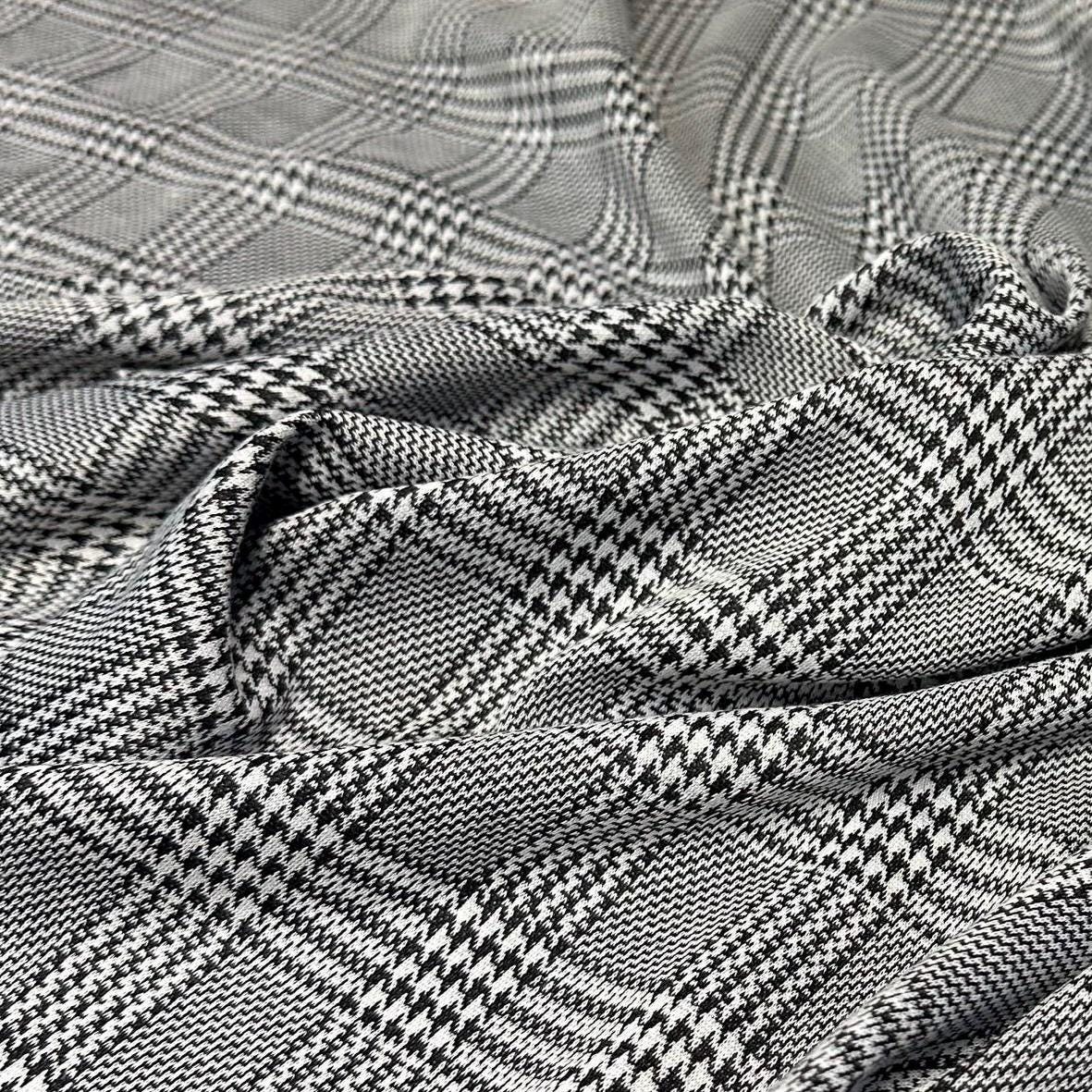 2 Way Stretch Double Knit Houndstooth Polyester Spandex Fabric By The Yard Grey Black