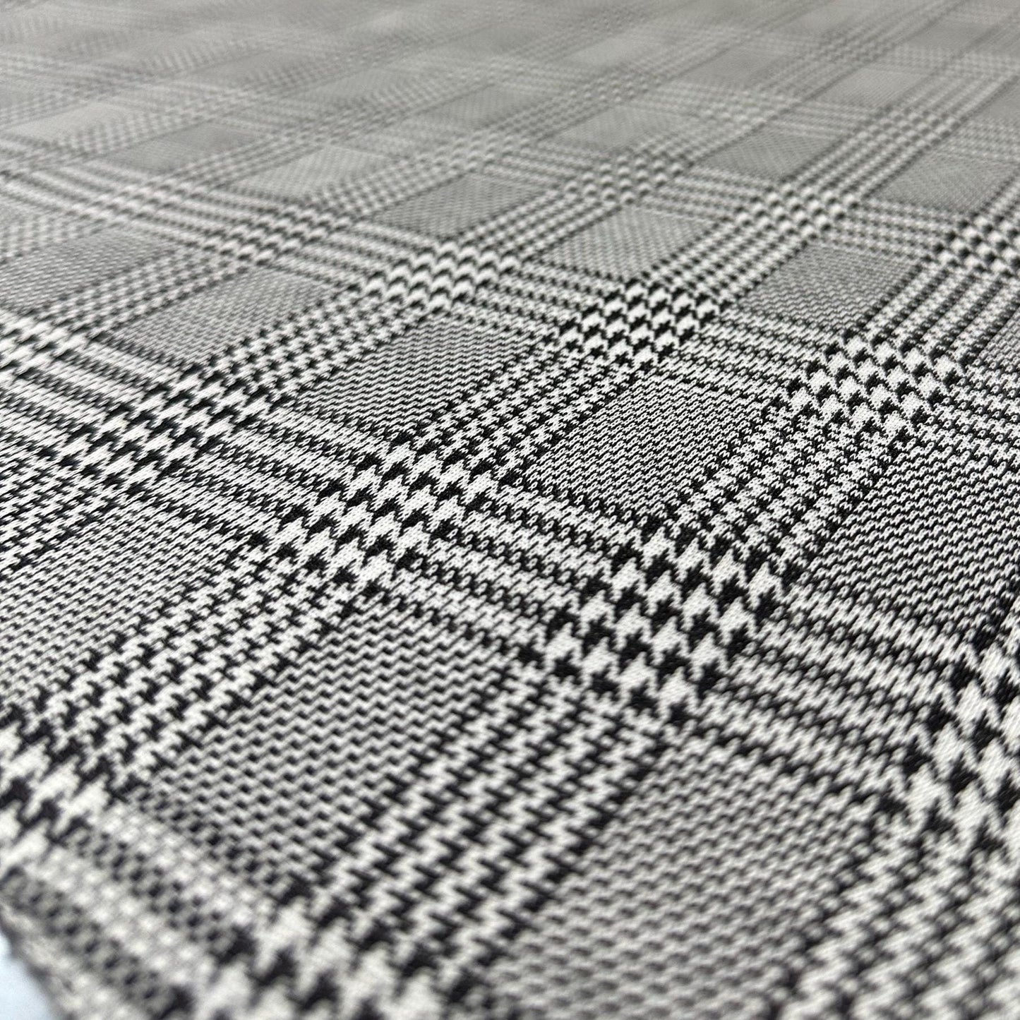 2 Way Stretch Double Knit Houndstooth Polyester Spandex Fabric By The Yard Grey Black