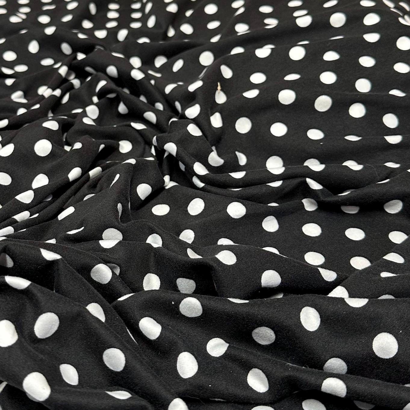 DBP Double Brushed Poly Spandex DTY Print Black White Polka Dot Swiss Dot Print By The Yard