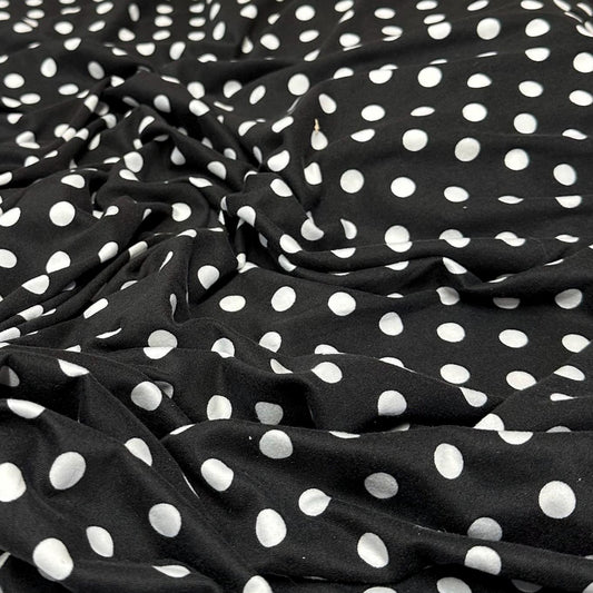 DBP Double Brushed Poly Spandex DTY Print Black White Polka Dot Swiss Dot Print By The Yard