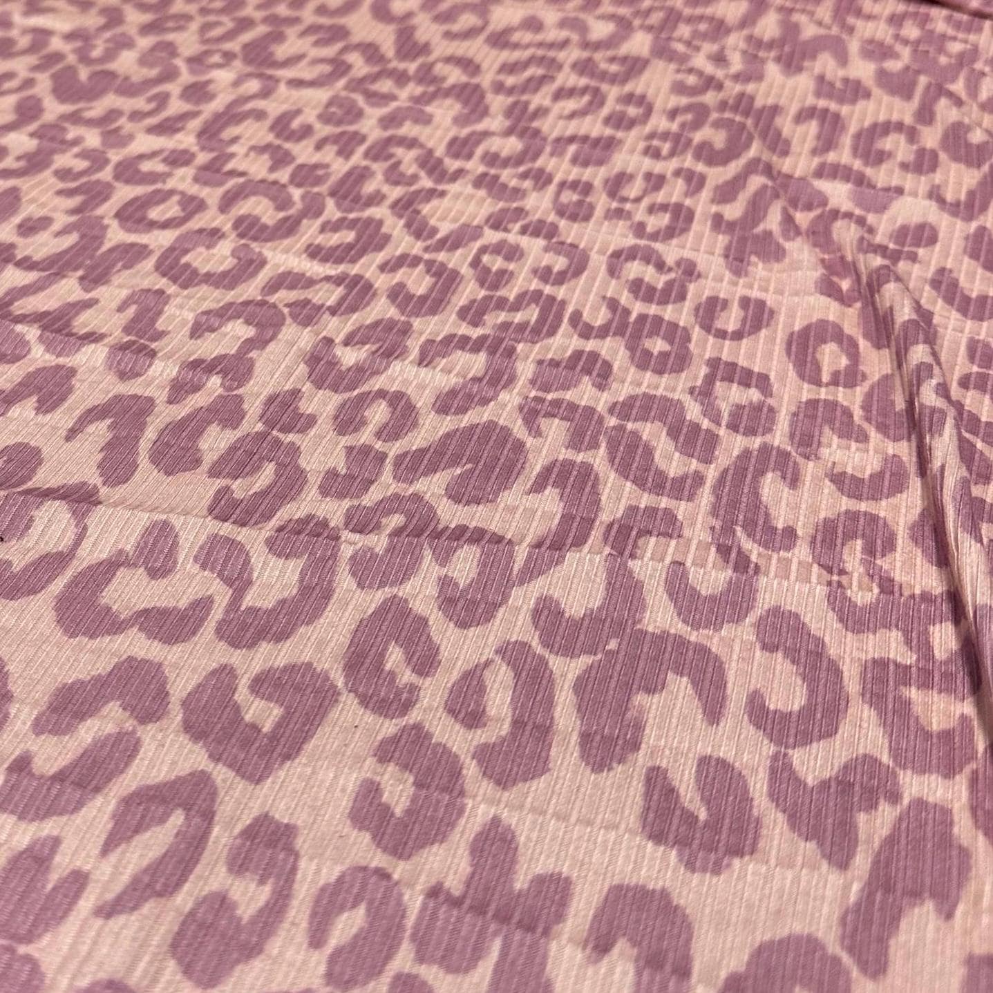 DBP 4x2 Rib Knit Double Brushed Pink Animal Print Leopard Cheetah Polyester Fabric By The Yard