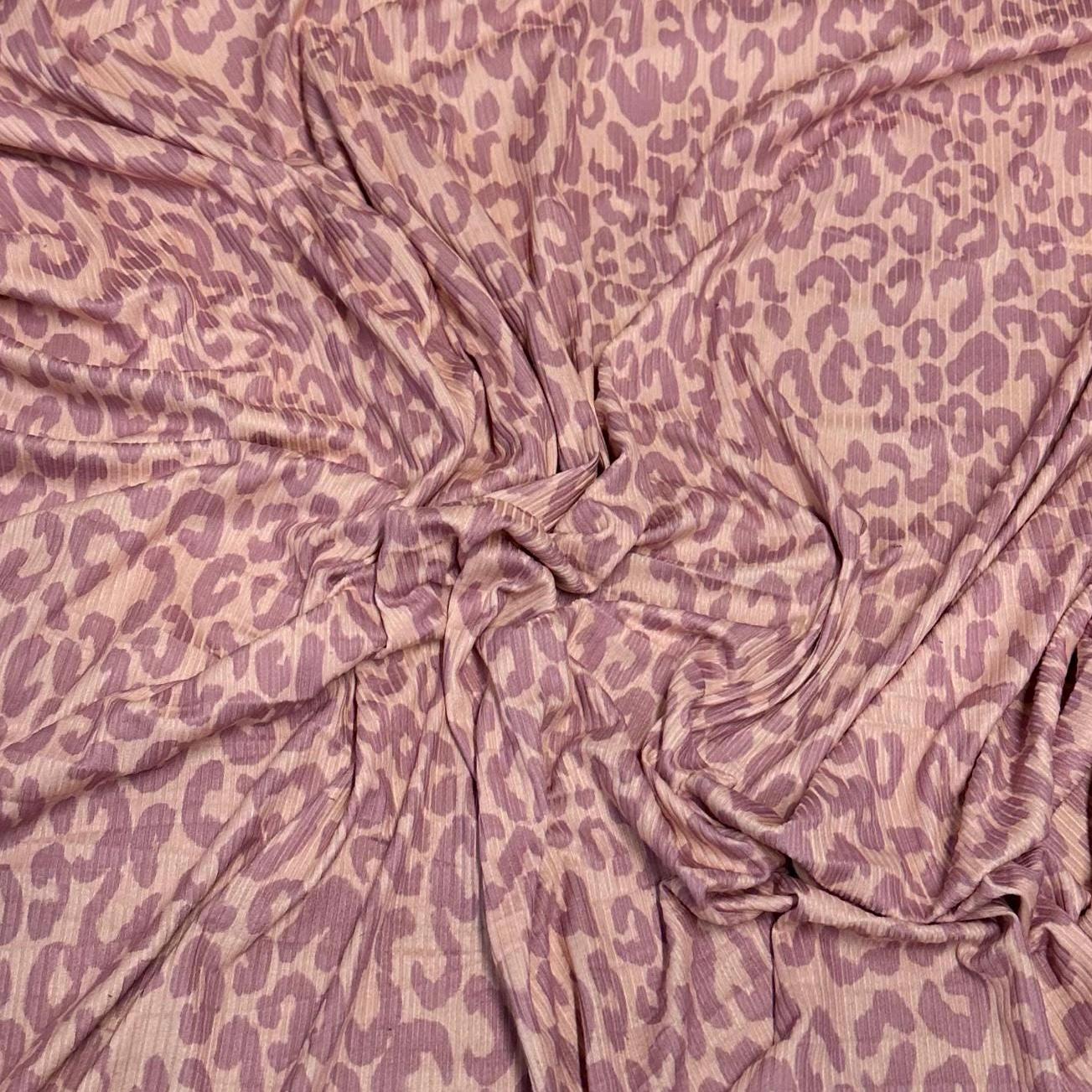 DBP 4x2 Rib Knit Double Brushed Pink Animal Print Leopard Cheetah Polyester Fabric By The Yard