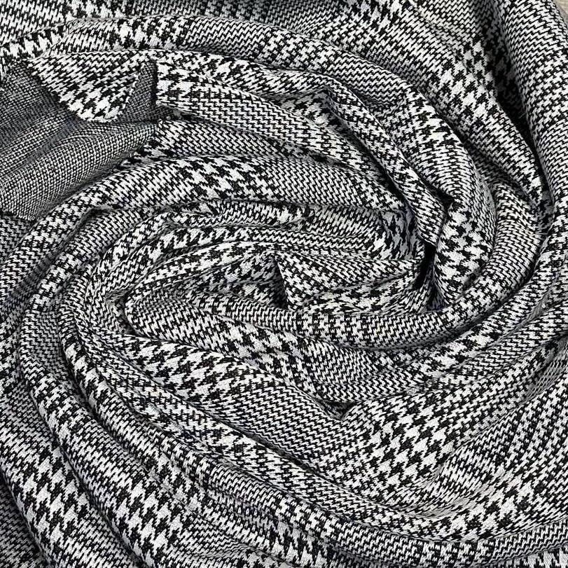 2 Way Stretch Double Knit Houndstooth Polyester Spandex Fabric By The Yard Grey Black