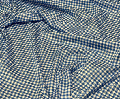 DBP Double Brushed Poly Spandex Gingham Pring Small Checkered Print By The Yard Blue