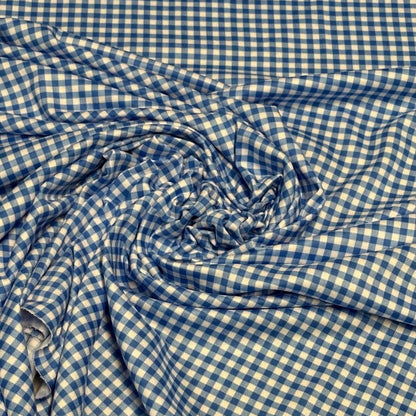 DBP Double Brushed Poly Spandex Gingham Pring Small Checkered Print By The Yard Blue