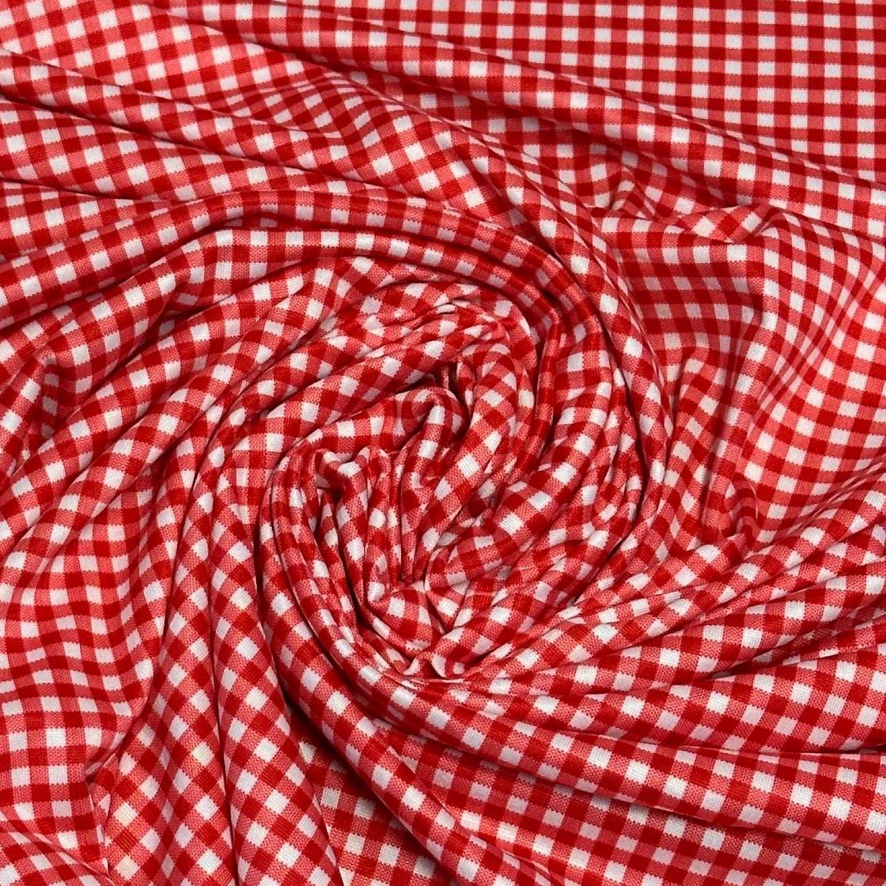 DBP Double Brushed Poly Spandex Gingham Pring Small Checkered Print By The Yard Red