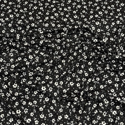 DBP Double Brushed Poly Spandex Print Ditsy Flower Vintage Mini Floral Print By The Yard Black White