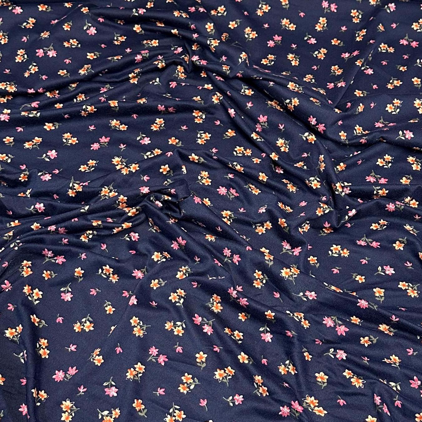 DBP Double Brushed Poly Spandex Print Ditsy Flower Vintage Mini Floral Print By The Yard Navy