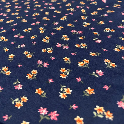 DBP Double Brushed Poly Spandex Print Ditsy Flower Vintage Mini Floral Print By The Yard Navy