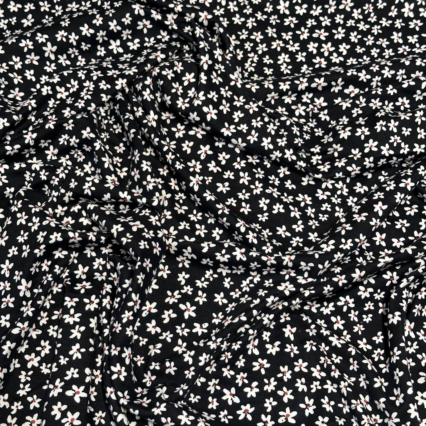 DBP Double Brushed Poly Spandex Print Ditsy Flower Vintage Mini Floral Print By The Yard Black