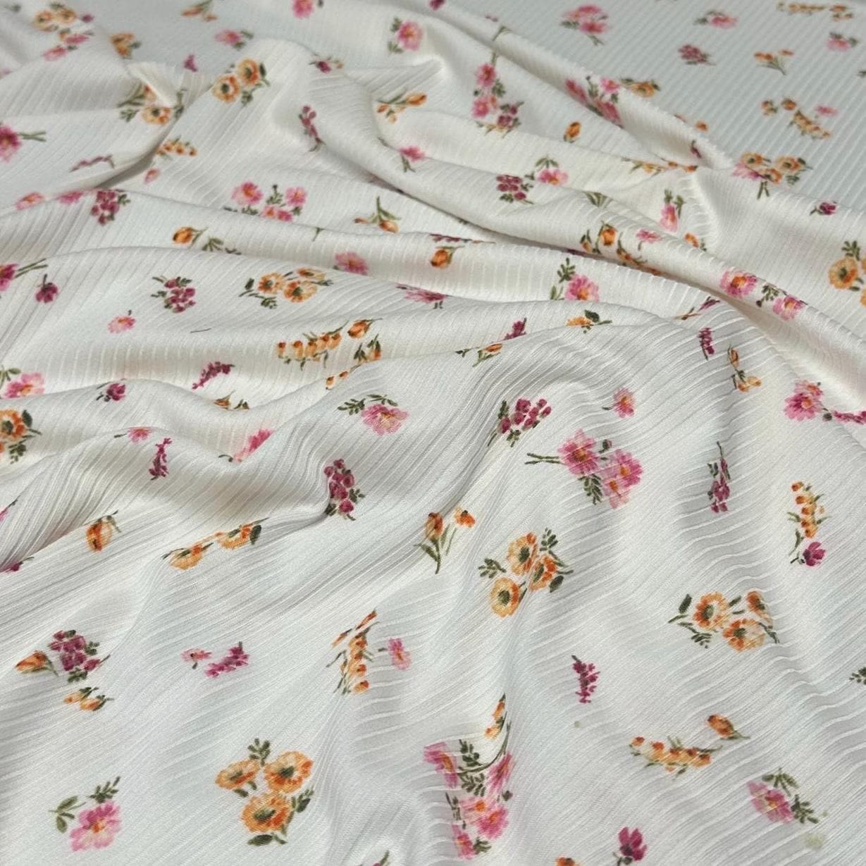 DBP 4x2 Rib Knit Small Flower Double Brushed Polyester Spandex Floral Fabric By The Yard