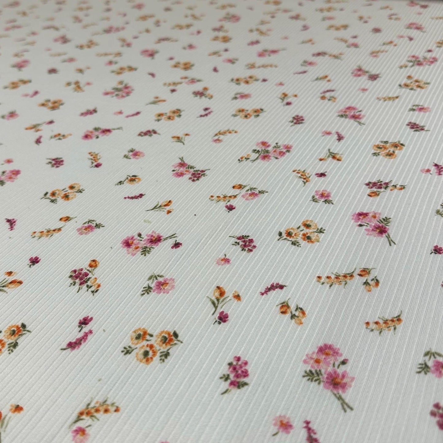 DBP 4x2 Rib Knit Small Flower Double Brushed Polyester Spandex Floral Fabric By The Yard