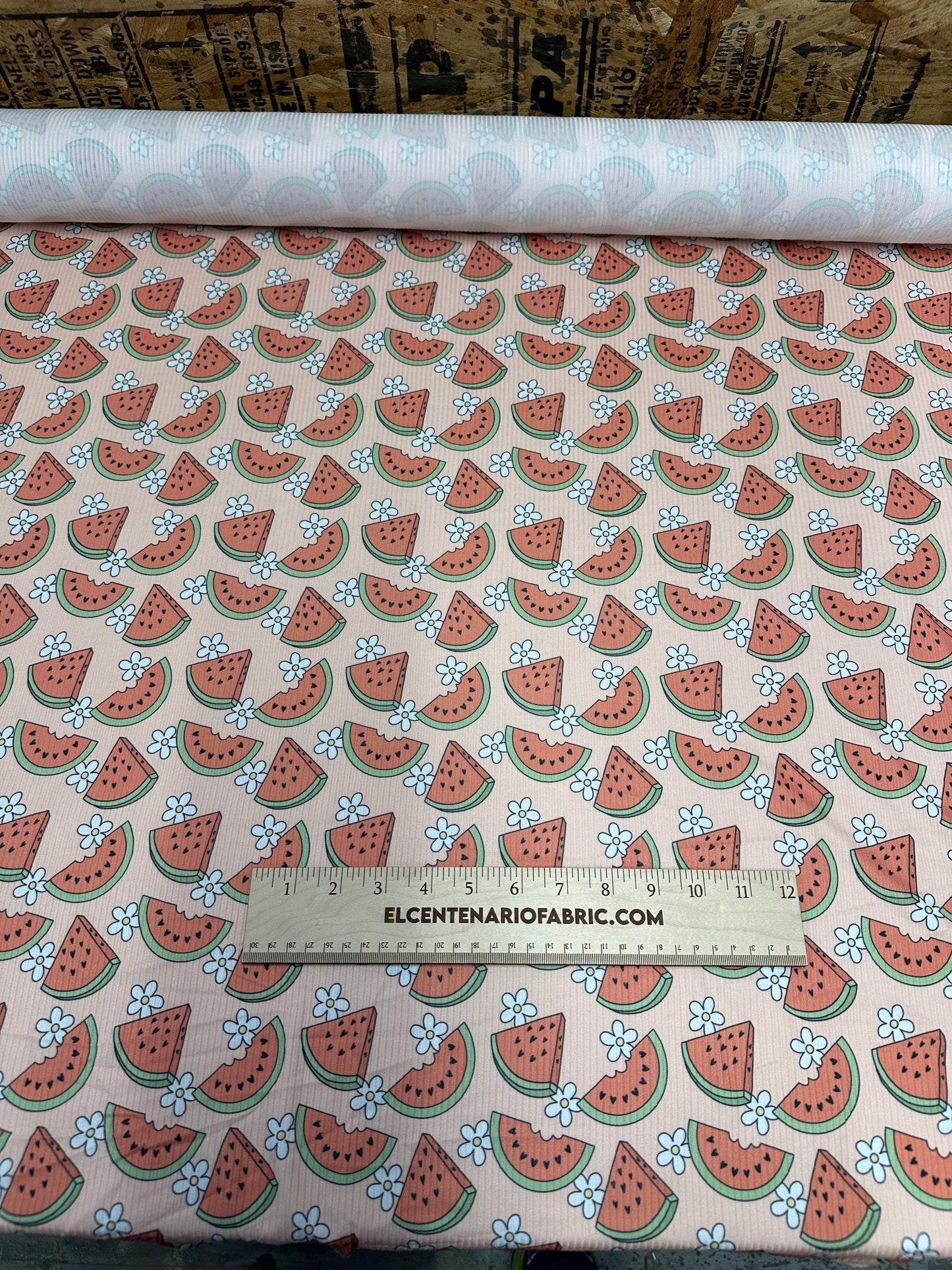 DBP 4x2 Rib Fruit Watermelon Floral Brushed Polyester Spandex Floral Fabric By The Yard