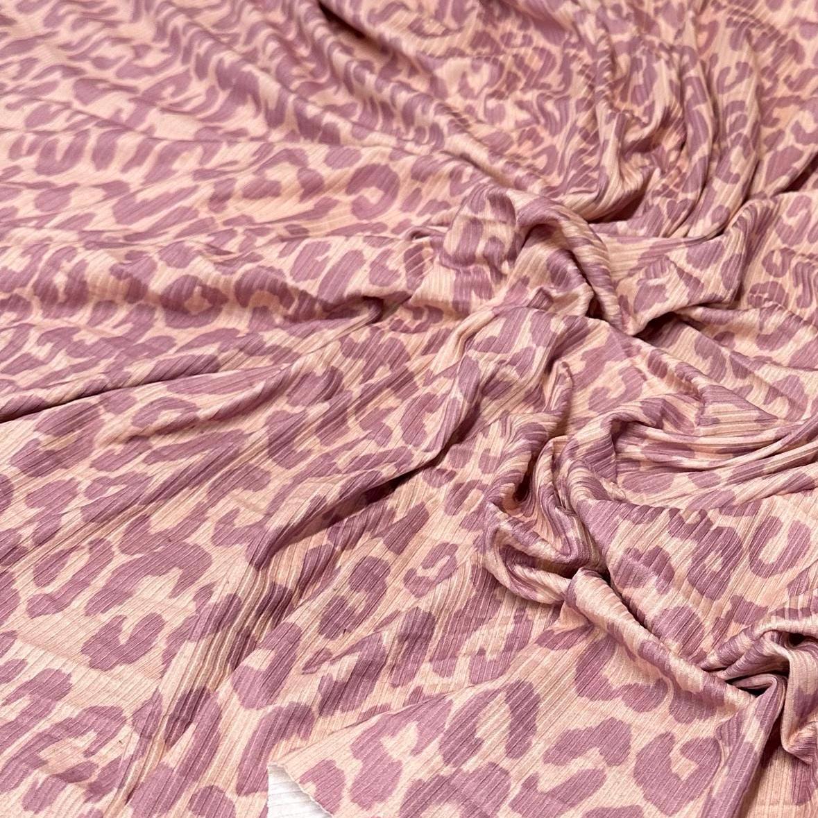 DBP 4x2 Rib Knit Double Brushed Pink Animal Print Leopard Cheetah Polyester Fabric By The Yard