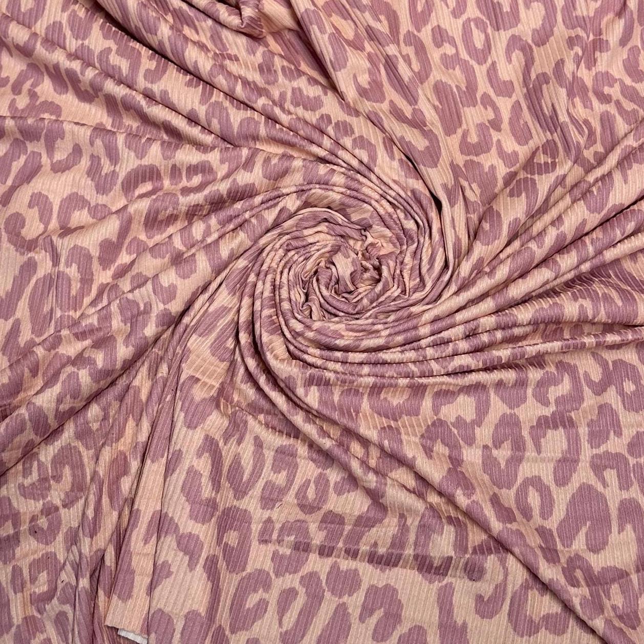 DBP 4x2 Rib Knit Double Brushed Pink Animal Print Leopard Cheetah Polyester Fabric By The Yard