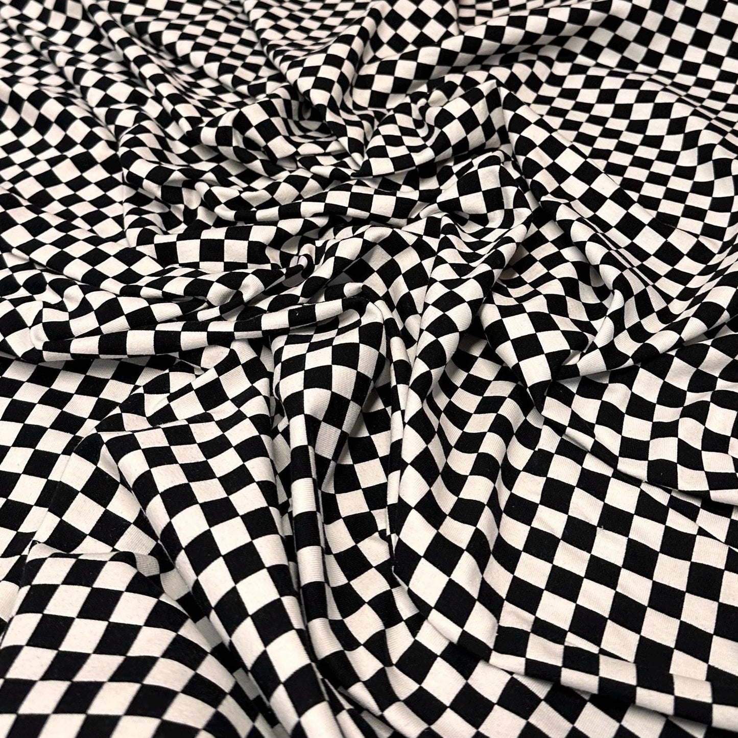 Medium Weight Cotton Spandex Black White Checkered  Print Fabric By The Yard Checker Board 170 GSM