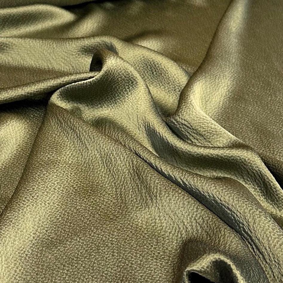 100% Silk Hammered Silk Charmeuse Solid Silk Fabric By The Yard Olive 52 inch