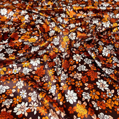 VELVET  Stretch Polyester Fabric By The Yard Vintage Boho Retro Floral 70s Flower Print