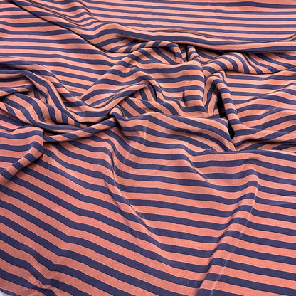 100% Silk Crepe De Chine CDC Stripe Silk Fabric By The Yard Mauve Pink Navy Blue 45 inch