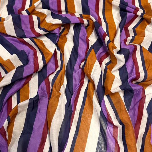 Cotton Silk Multi Color Varigated Stripe Print Fabric By The Yard