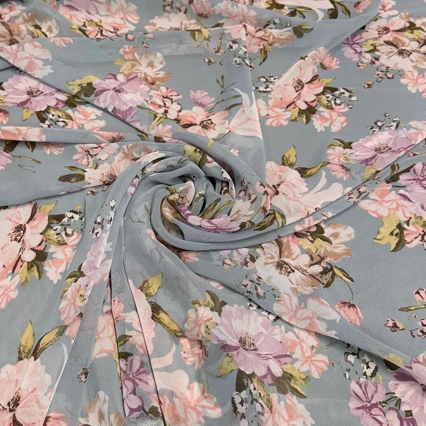 Polyester Chiffon Woven Print Fabric By The Yard Denim Blue Flower Summer  Floral Print Summer Flowy Dress