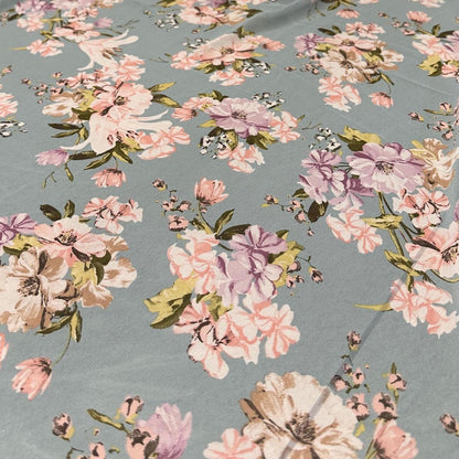 Polyester Chiffon Woven Print Fabric By The Yard Denim Blue Flower Summer  Floral Print Summer Flowy Dress