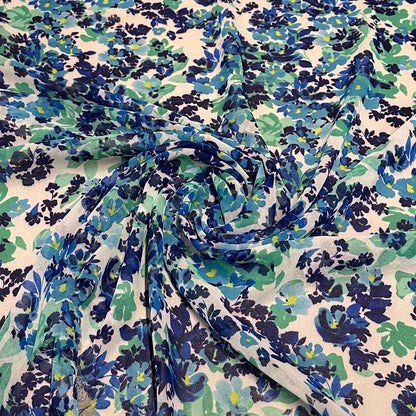 Polyester Chiffon Woven Print Fabric By The Yard Blue Flower Summer  Floral Print Summer Flowy Dress