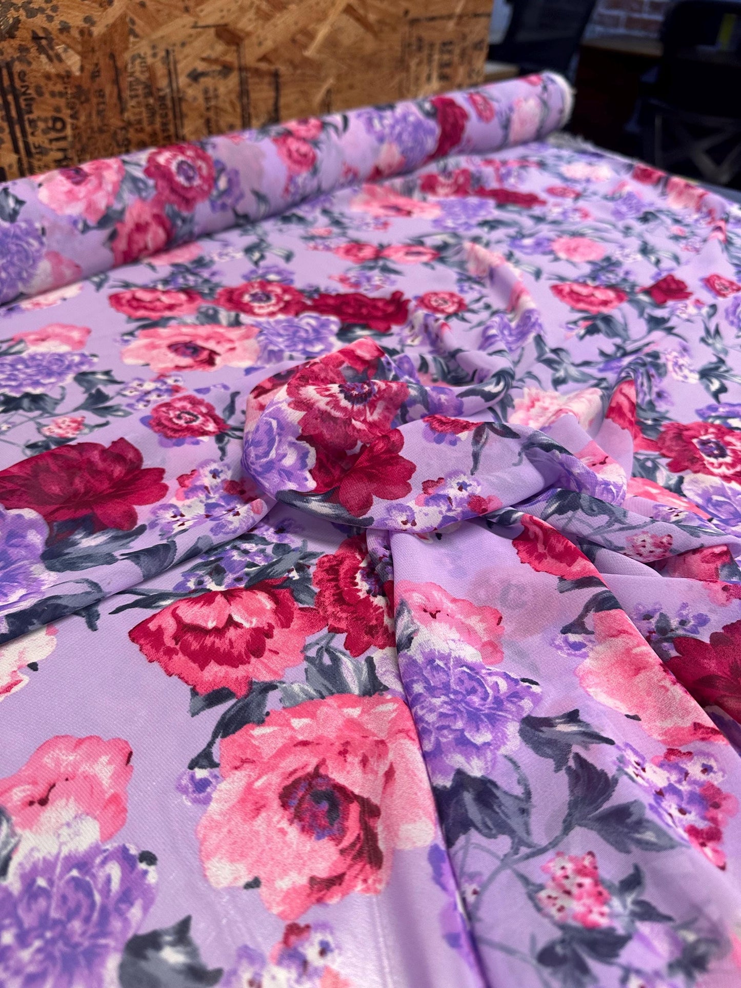 Polyester Chiffon Woven Print Fabric By The Yard Lavender Rose Flower Summer  Floral Print Summer Flowy Dress