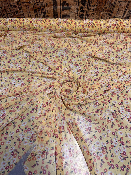 Polyester Chiffon Woven Print Fabric By The Yard Small Mini Yellow  Summer  Floral Print