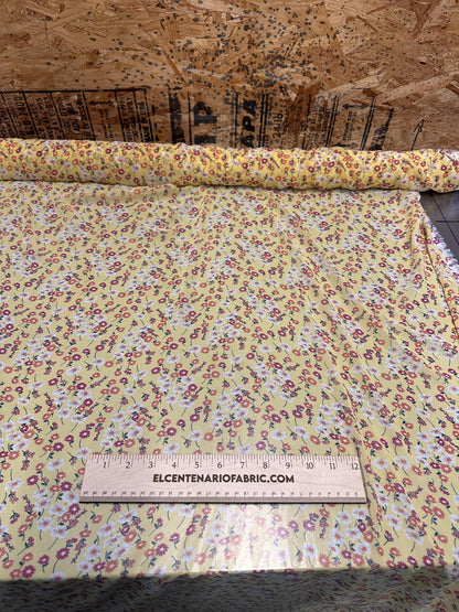 Polyester Chiffon Woven Print Fabric By The Yard Small Mini Yellow  Summer  Floral Print