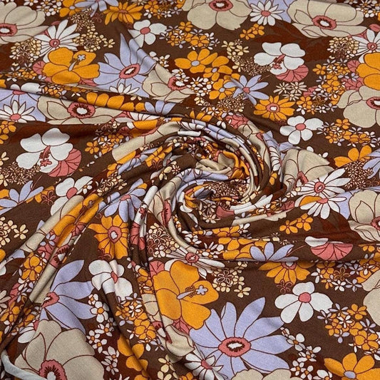 4-Way Stretch Bamboo Fabric| Soft Bamboo Spandex | Floral Print Fabric By The Yard | For Dresses, Cardigans and Blouses | 60” Wide