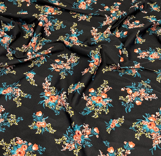 4 Way Stretch Print Nylon Spandex Fabric By The Yard Tricot Swim Wear Bikini Active Wear Small Flower Rose Black Green Pink Floral