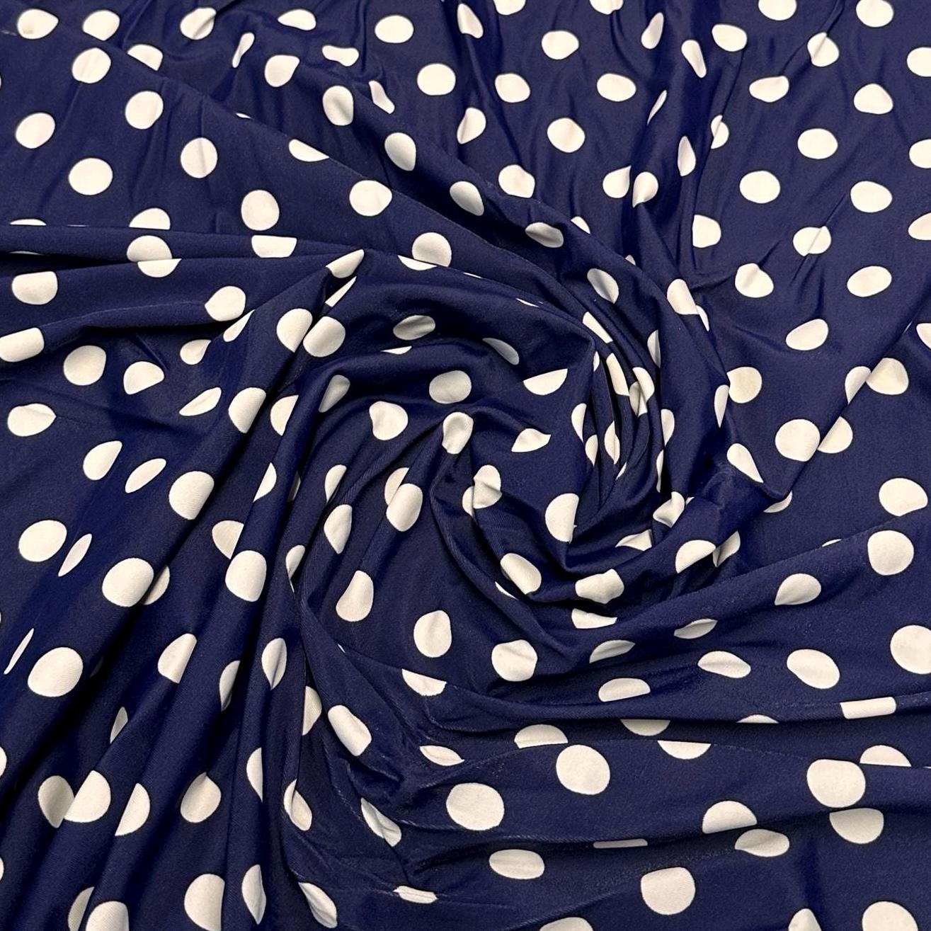 4 Way Stretch Print Nylon Spandex Fabric By The Yard Tricot Swim Wear Bikini Active Wear Navy White Polka Dot Swiss Dot