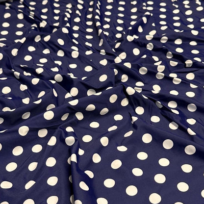 4 Way Stretch Print Nylon Spandex Fabric By The Yard Tricot Swim Wear Bikini Active Wear Navy White Polka Dot Swiss Dot