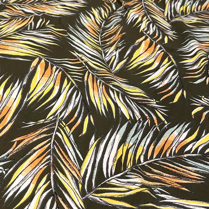 4 Way Stretch Print Nylon Spandex Fabric By The Yard Tricot Swim Wear Bikini Active Wear Tropical Leaf Floral Flower Olive Yellow