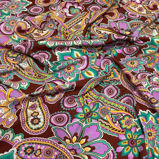 4 Way Stretch Print Nylon Spandex Fabric By The Yard Tricot Swim Wear Bikini Active Wear Multicolor Boho Paisley Brown Pink