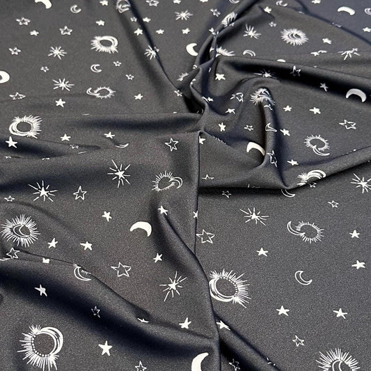 4 Way Stretch Print Nylon Spandex Fabric By The Yard Tricot Swim Wear Bikini Active Wear Crescent Moon Galaxy Star Print 280 GSM