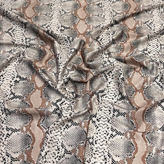 4 Way Stretch Print Nylon Spandex Fabric By The Yard Tricot Swim Wear Bikini Active Wear Snake Skin Reptile Anaconda Beige Tan Black